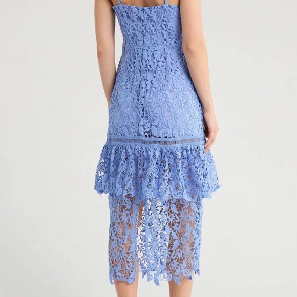New Women’s NSR Floral Lace Tiered Midi A-line Dress Size M Cornflower Blue - Picture 2 of 11